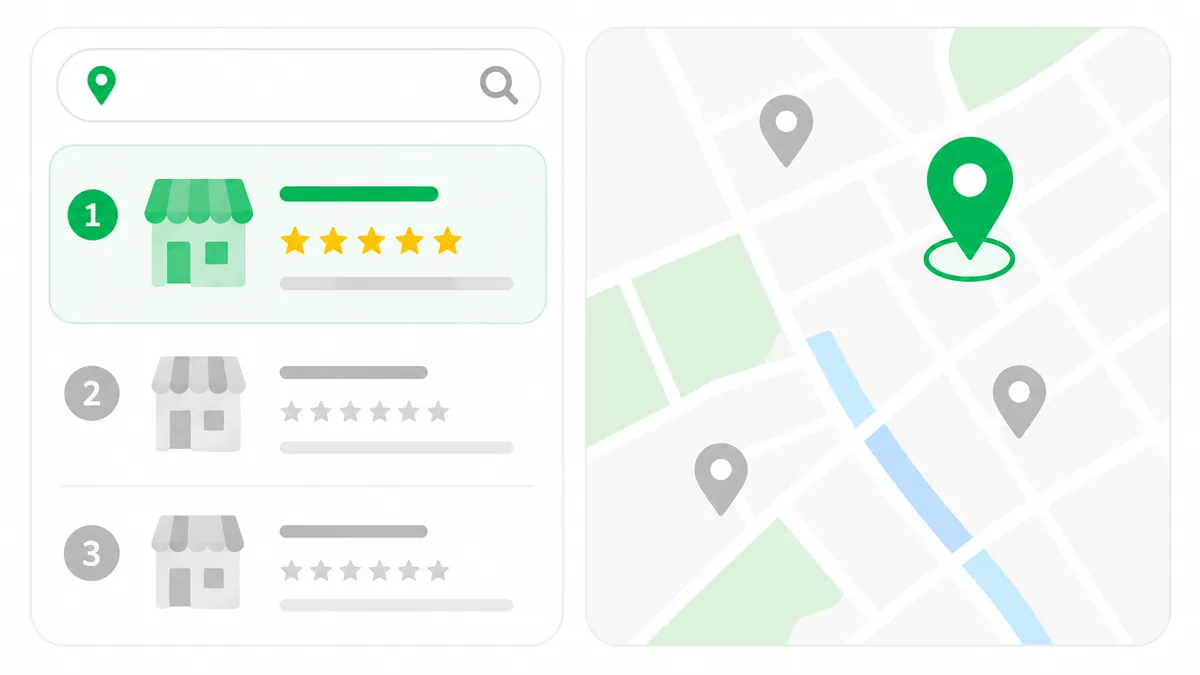 MEO対策の例:上位表示された店舗リストとGoogleマップ